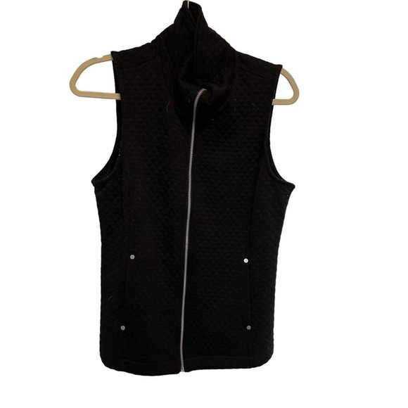 JONES New York Quilted Vest Black front pockets full zip mandarin collar Sz S - Picture 1 of 7